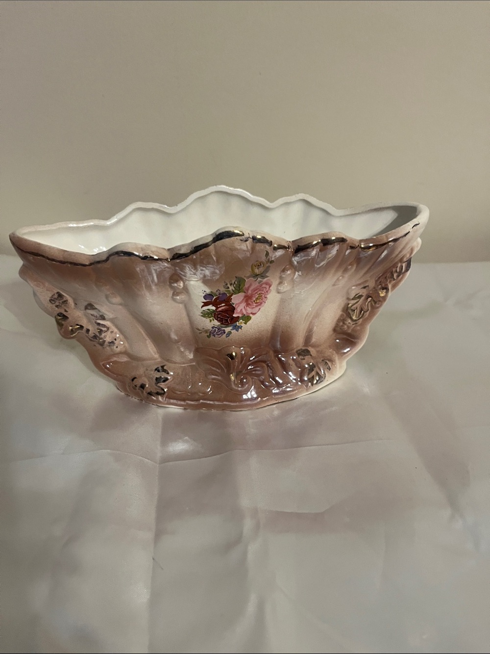 VTG Lusterware Pink and WhitePorcelain Floral Bowl - Elegant Home Art